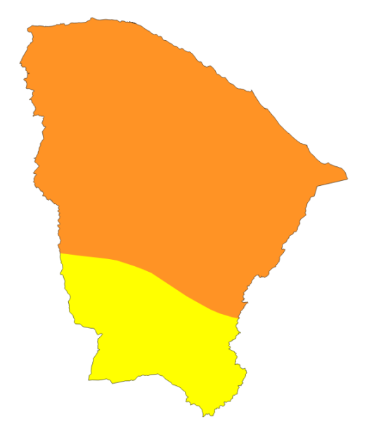 Mapa do Ceará mostra probabilidade de chuvas por região